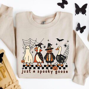 Goose Skeleton Witch Pumpkin Ghost Sweatshirt, Halloween Party For Gift
